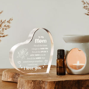 Mothers Day Gifts for Mom, Mom Birthday Gifts - Heart Shaped Acrylic Keepsake I Love You Mom Gifts from Son - Best Christmas Mother's Day Gifts from Daughter