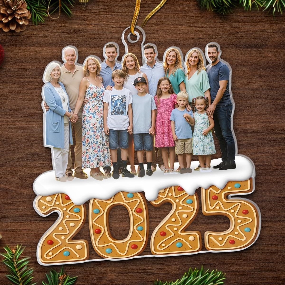Custom Photo 2D Acrylic Ornament, Personalized Christmas Birthday Gifts for Mom, Dad, Brother, Sister, Kids, Wrapped in Love, Christmas Tree Decorations, Family Ornaments Gifts