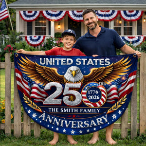 Personalized USA 250th Anniversary Bunting Flag with Family Name, Custom America 250th Birthday Bunting Flag, America 1776 2026 Patriotic Eagle Design Banner, 4th of July Decor