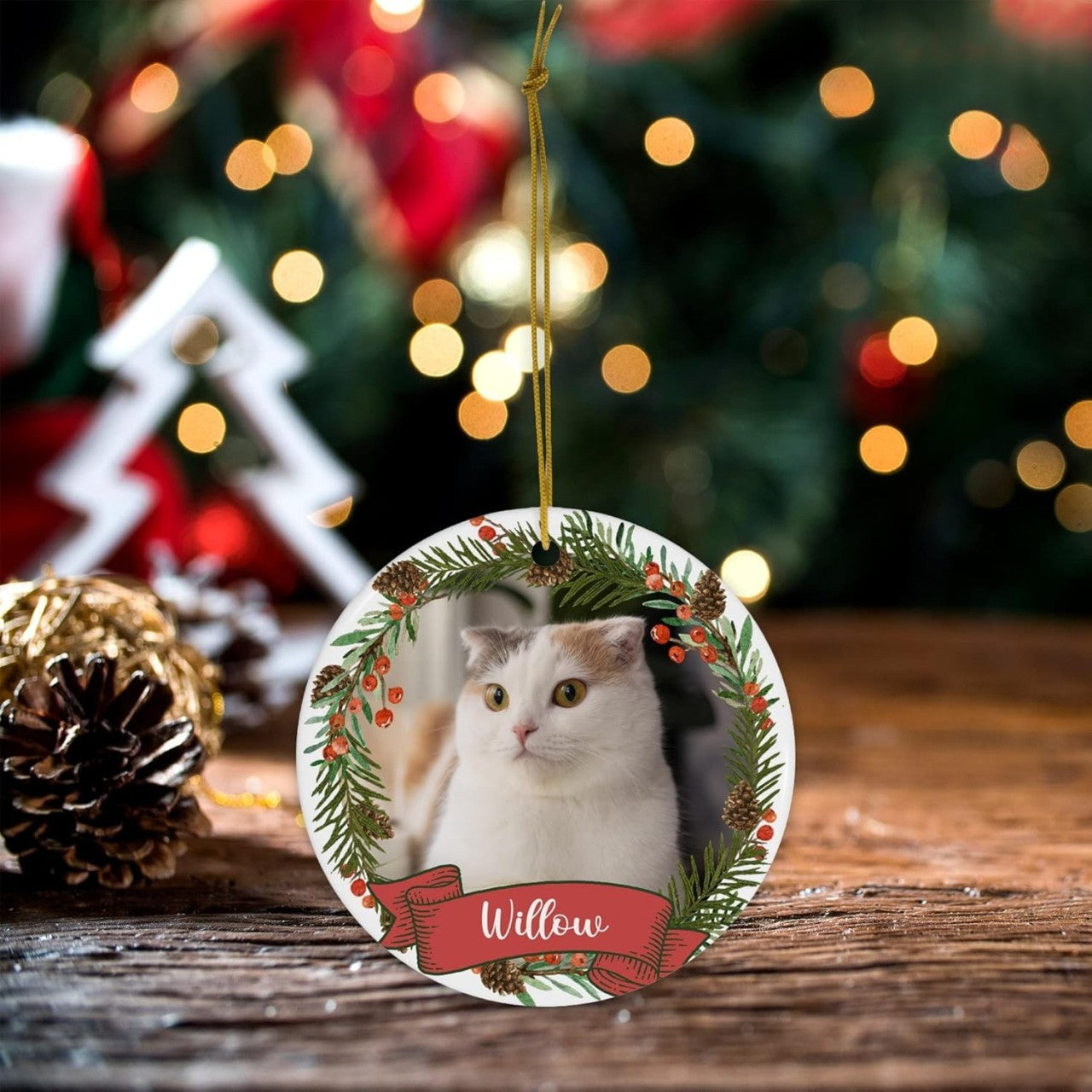 Personalized Cat Christmas Ornaments Custom Photo Name for Christmas Trees, Cat First Christmas Ornaments, Gifts for Cat Lovers, Pet Lovers