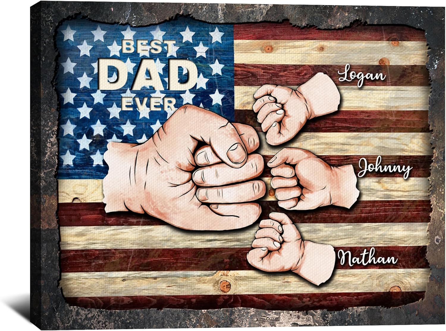 Personalized Fathers Day Cool Gifts for Dad from Son Daughter, Unique Fist Bump Canvas Prints with Name, Custom Birthday Anniversary Christmas Gifts for Papa Daddy Husband