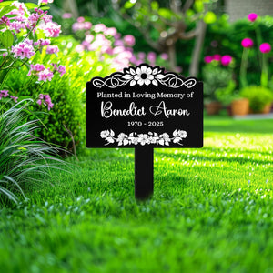 Custom Memorial Tree Sign with Stake, In Loving Memory of Loved Ones Grave Marker, Memorial Plaques for Outdoors, Remembrance Plaque Flower Memorial Garden Stake