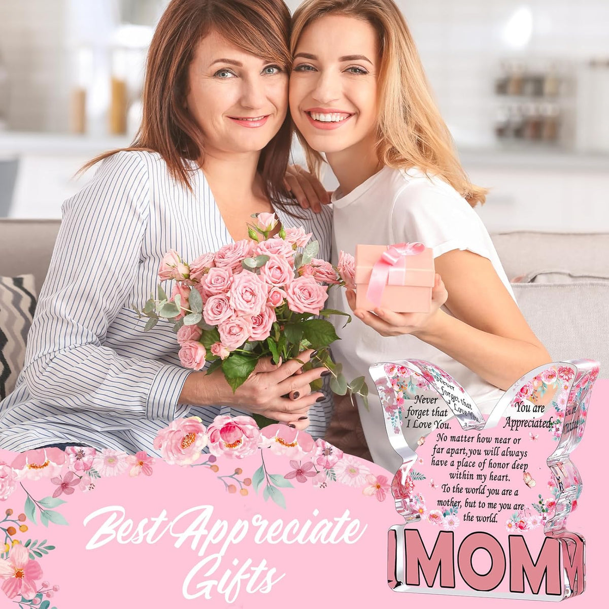 Mothers Day Gifts for Mom Birthday Gifts for Mom from Daughter Son, Mom Birthday Ideas Gift Unique Christmas Best Mom Ever Gift New Mom Single Mom Stepmom Butterfly Shaped Acrylic Plaque Sign