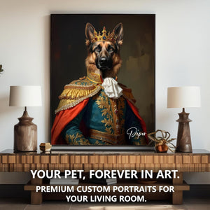 Custom Pet Portrait from Photo,Cat/Dog Memorial Gifts,Personalized Dog Wall Art poster/canvas in Royal Oil Painting Style,Funny dog Portraits (King)