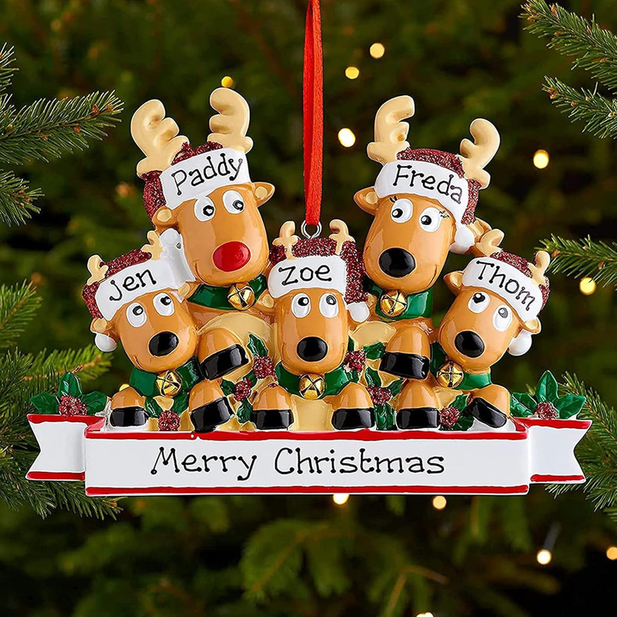 Personalized Deer Christmas Ornaments 2025 Family of 2,3,4,5,6 Custom Name Reindeer Xmas Ornament with Text,Customized Christmas Decoration Gifts