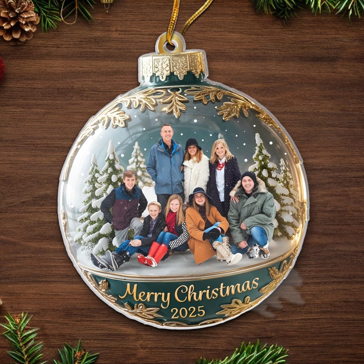 Custom Photo 2D Acrylic Ornament, Personalized Christmas Birthday Gifts for Mom, Dad, Brother, Sister, Kids, Happiness is Hanging Right Here, Family Christmas Ornaments Gifts for Family