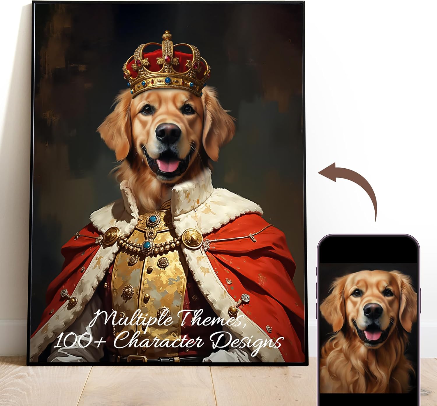 Custom Pet Portrait from Photo,Cat/Dog Memorial Gifts,Personalized Dog Wall Art poster/canvas in Royal Oil Painting Style,Funny dog Portraits (King)