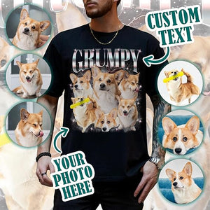 Custom Photo Bootleg Rap Shirt with Girlfriend's Face for Boyfriend - Vintage Graphic Shirt for Dog Lovers Cat Lovers Dog Mom Dog dad