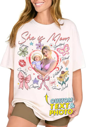 Custom T Shirts for Mom Mama Shirt with Photos Vintage Tee Custom Funny Shirt for Mom Mother's Day Gift Customize shirt for her for Wife