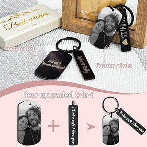 Personalized Picture Keychain - Customized Engraved Keychains with Photo Text, Personalized Gifts for Men Women Lovers