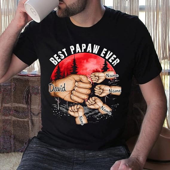 Personalize Best Grandpa Dad Ever Shirt - Custom Fist Bump Papa Father w Kid Name T-Shirt Hoodie Sweatshirt