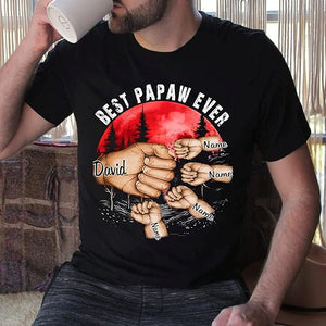 Personalize Best Grandpa Dad Ever Shirt - Custom Fist Bump Papa Father w Kid Name T-Shirt Hoodie Sweatshirt
