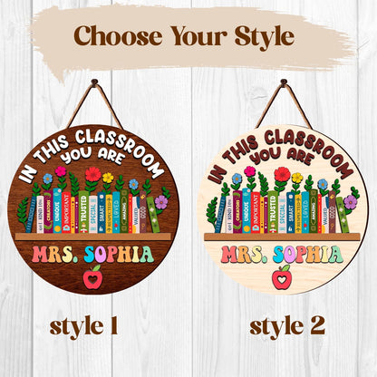 Personalized Teacher Appreciation Gifts, Teacher Door Signs, Welcome Sign for Classroom Door, Floral Teacher Name Sign, Back to School Door Hanger Teacher Gifts from Students Wooden Plaque