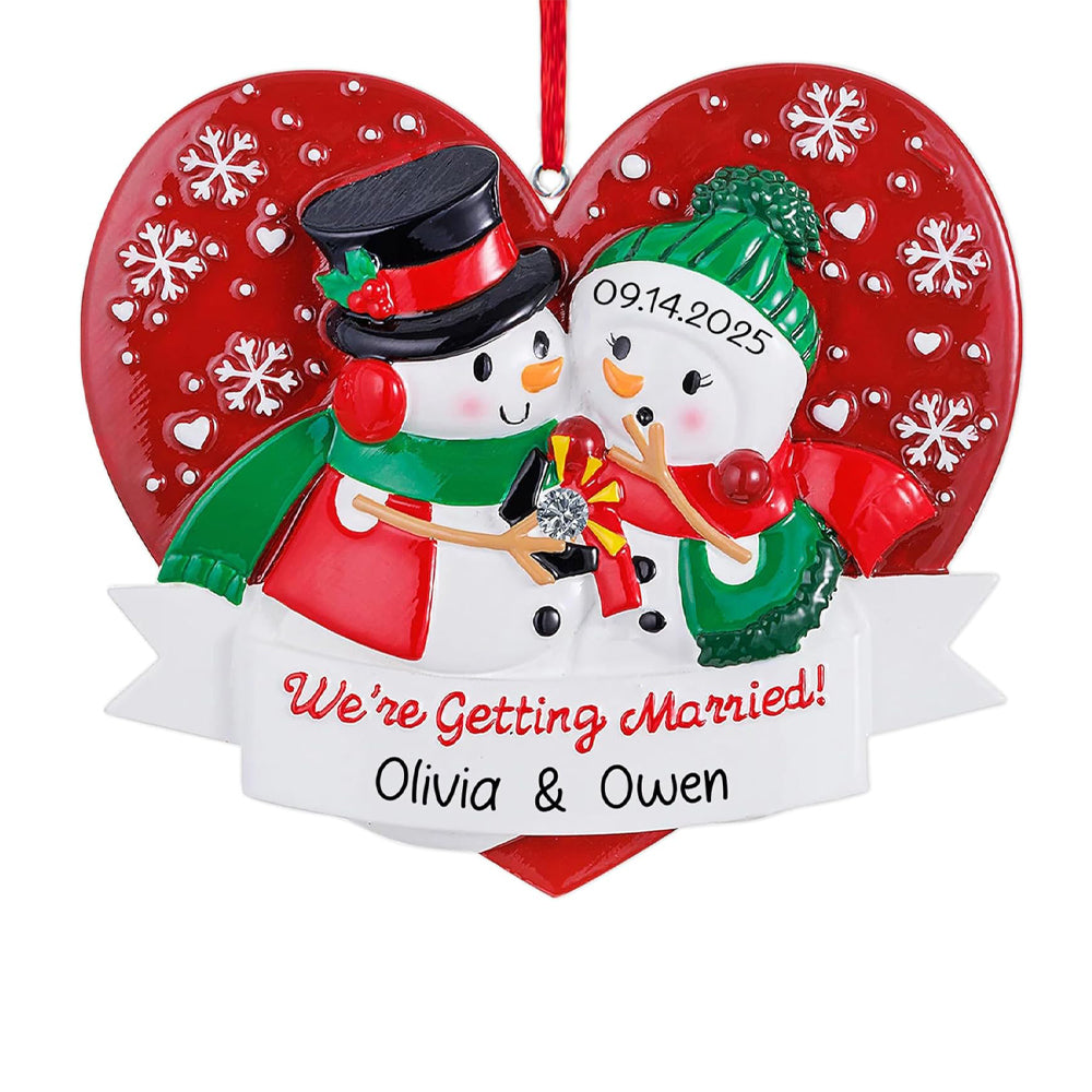 Personalized Our First Christmas Engaged Ornament 2025 | Snowman Engagement with Diamond Ring for Xmas Tree | She Said Yes Newly Fiance 1st Year Just Engaged Keepsake - Custom Name & Year