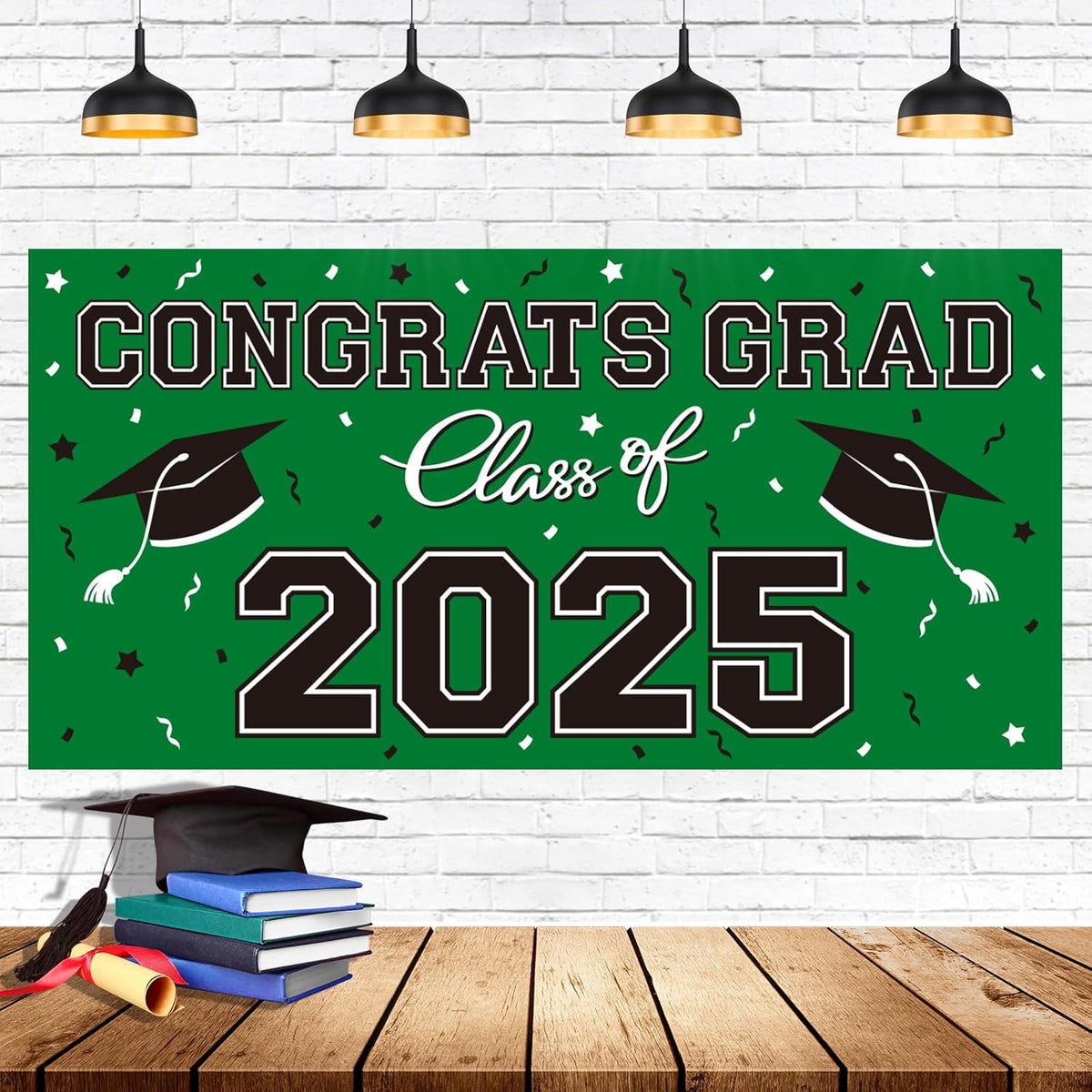 2025 Graduation Party Plastic Backdrop - Congrats Grad Banner in Red, Large Class of 2025 Decorations, Photography & Grad Party Supplies