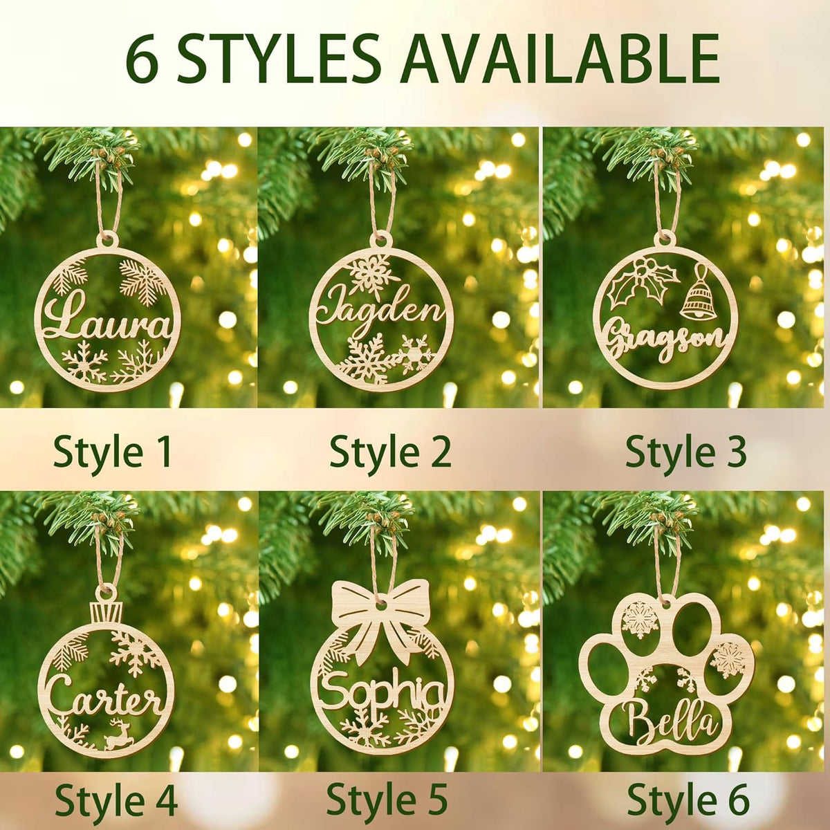 Personalized Christmas Ornaments with Name,Wooden Christmas Tree Ornaments 2025 with Custom Family Name for Kids Adults,Xmas Ornaments for Christmas Tree Gifts (01-6 Styles of Christmas Ornament)