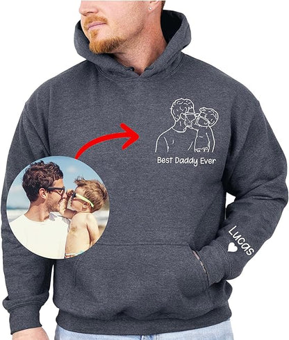 Customized Father's Day Dad Shirts Hoodie for Men Custom Outline Daddy Papa Father Dad Photo - Best Daddy Dad Grandpa Gifts from Daughter Son