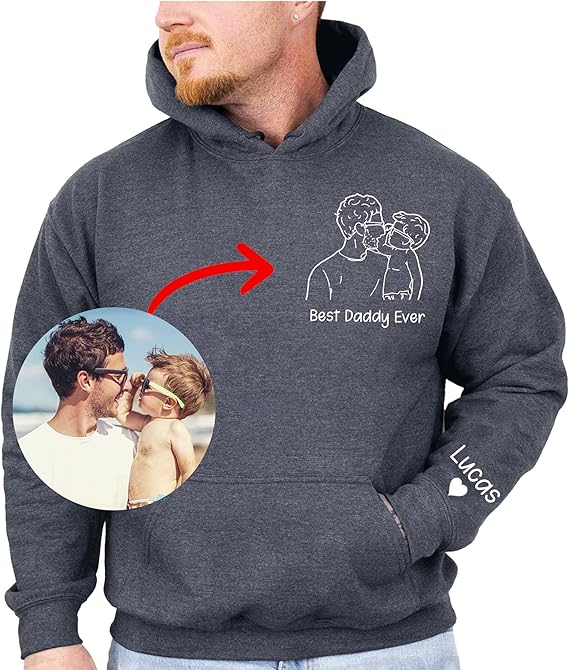 Customized Father's Day Dad Shirts Hoodie for Men Custom Outline Daddy Papa Father Dad Photo - Best Daddy Dad Grandpa Gifts from Daughter Son
