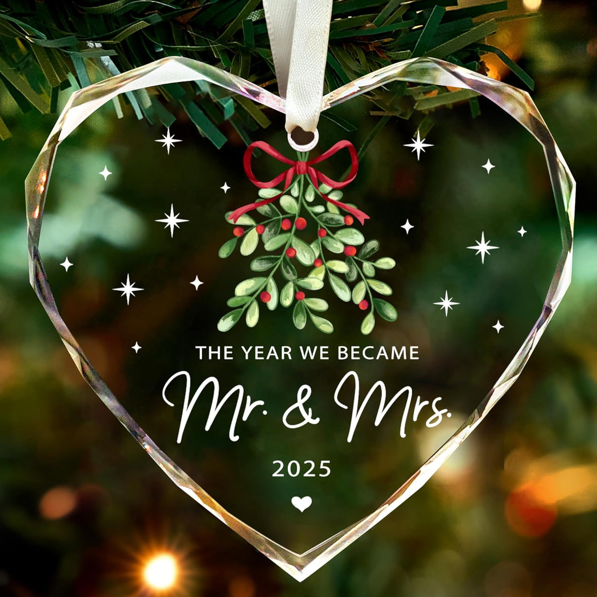 Wedding Gifts, Mr & Mrs Ornament 2025, Hanging Ornament, Glass, Traditional, Just Married Gift for Newlywed Couple