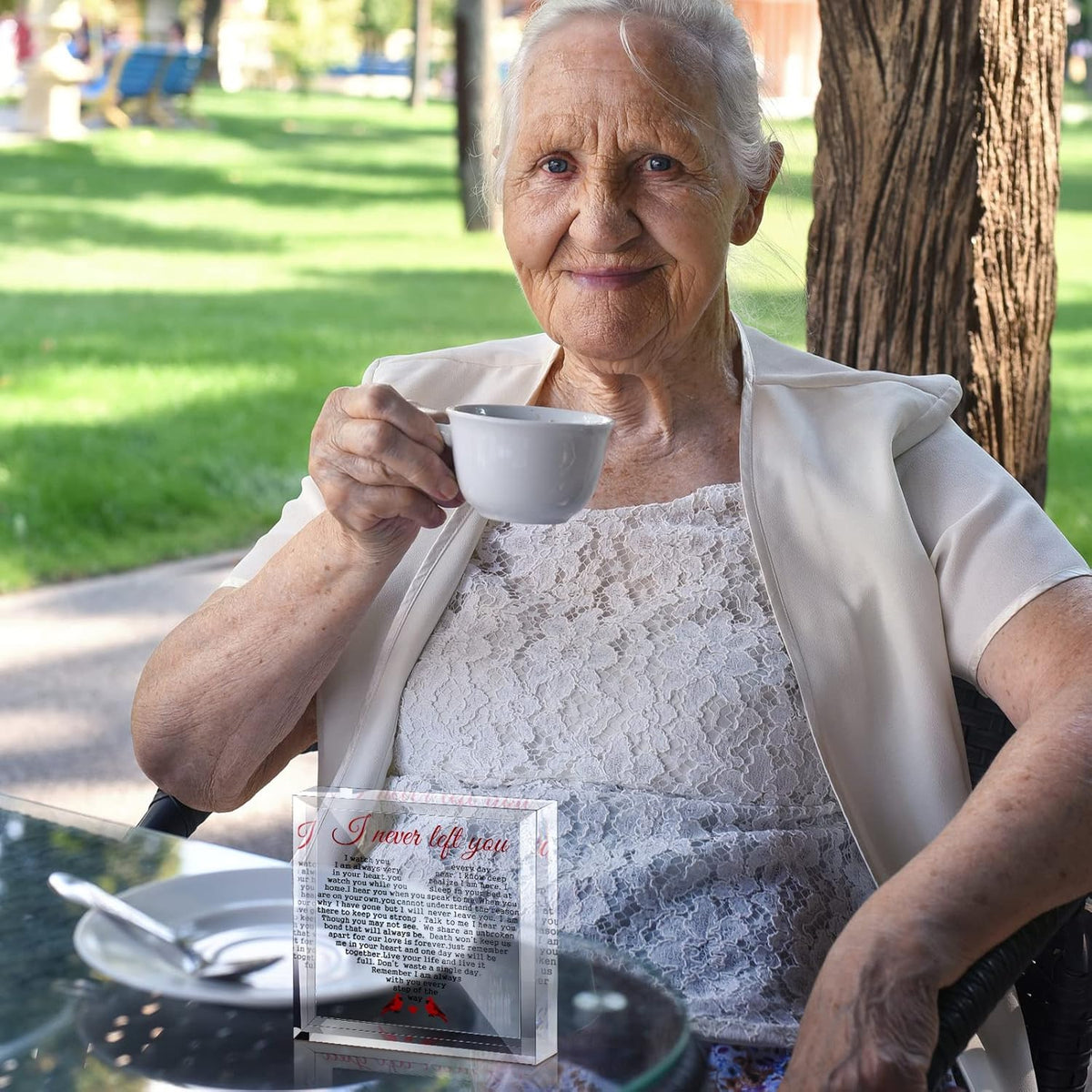 Red Cardinal Acrylic Sympathy Gifts I Never Left You Memorial Bereavement Gifts with Remembrance Condolence for Loss of Loved One Father Mother Grieving Keepsake Paperweight