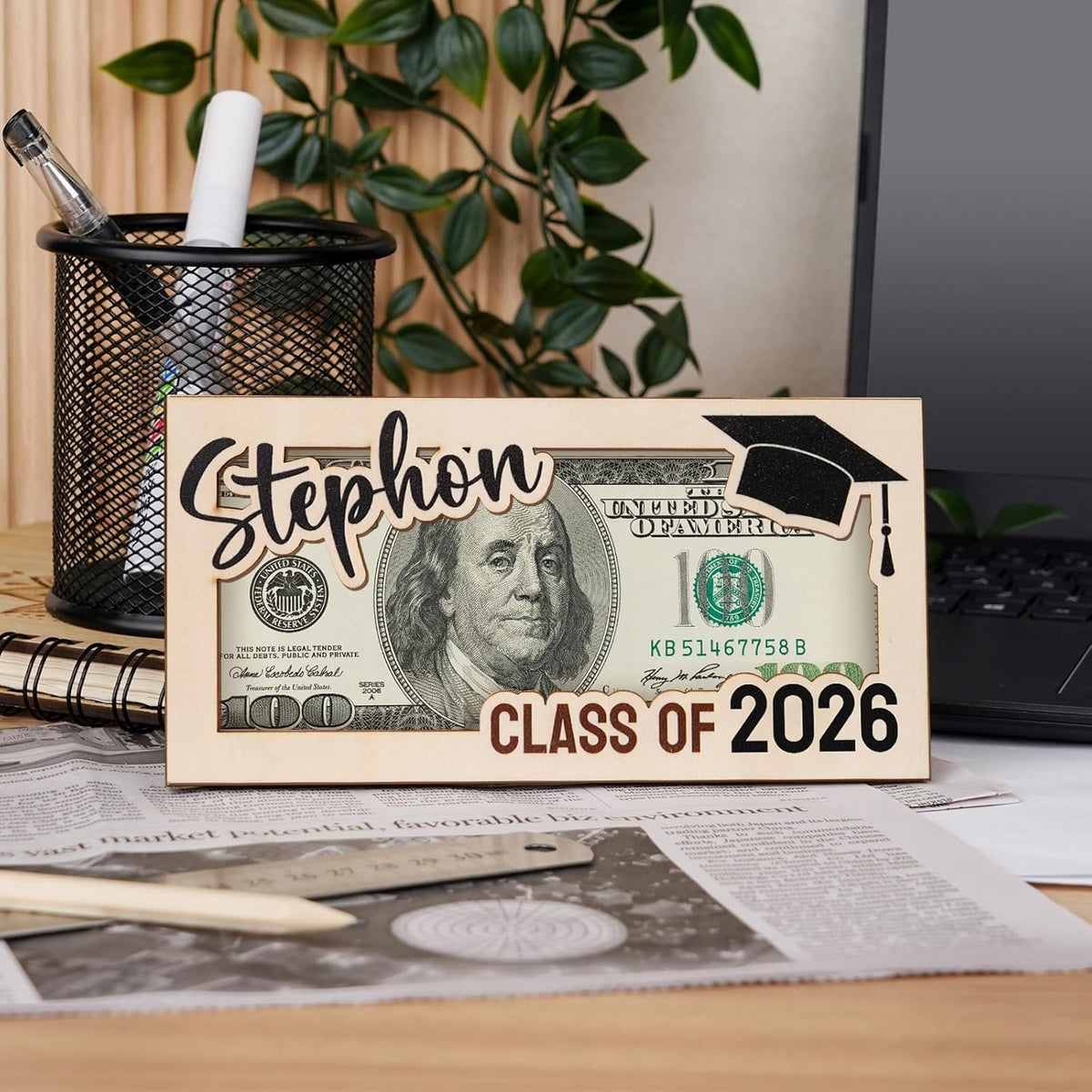 Graduation Money Holder 2026 Personalized, Graduation Gifts Money Holder with Name, Wooden Graduation Card Box Cash Holder Envelope, Class of 2026 Graduation Gifts