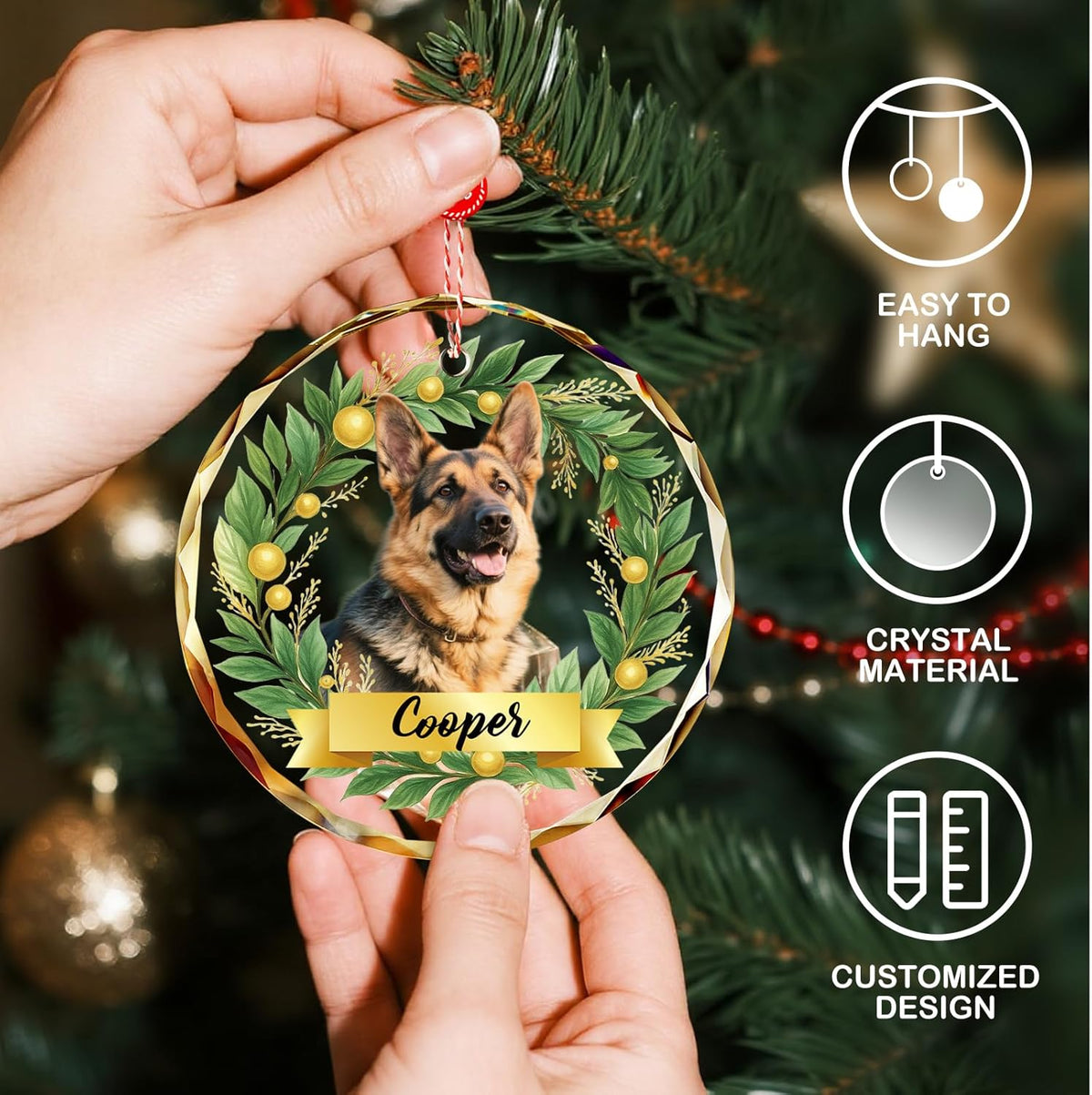 Personalized Crystal Christmas Ornaments with Photo - Custom Dog Ornaments for Christmas Tree, Customized Pet Xmas Ornaments Decorations for Christmas Tree