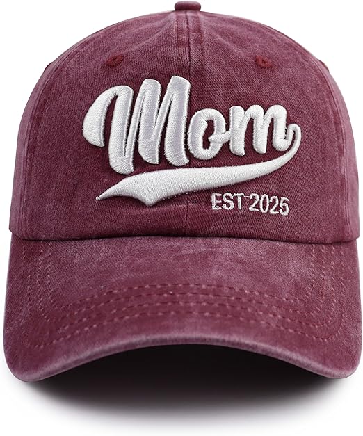 Mom and Dad EST 2025 Hat, Embroidered Adjustable Cotton New Parents Gifts Baseball Cap