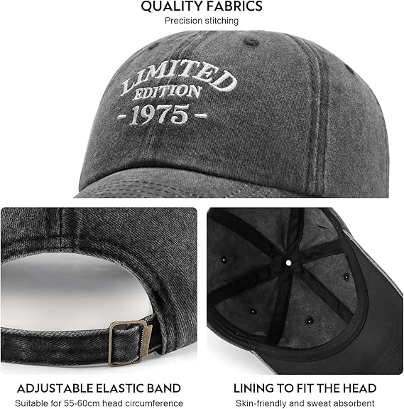 50th Birthday Gifts for Him Her, Happy 50th Birthday Decorations - Embroidered Baseball Cap Adjustable Custom Birthyear 1945 1955 1965 1975 Birthday Cap For Beloved Ones