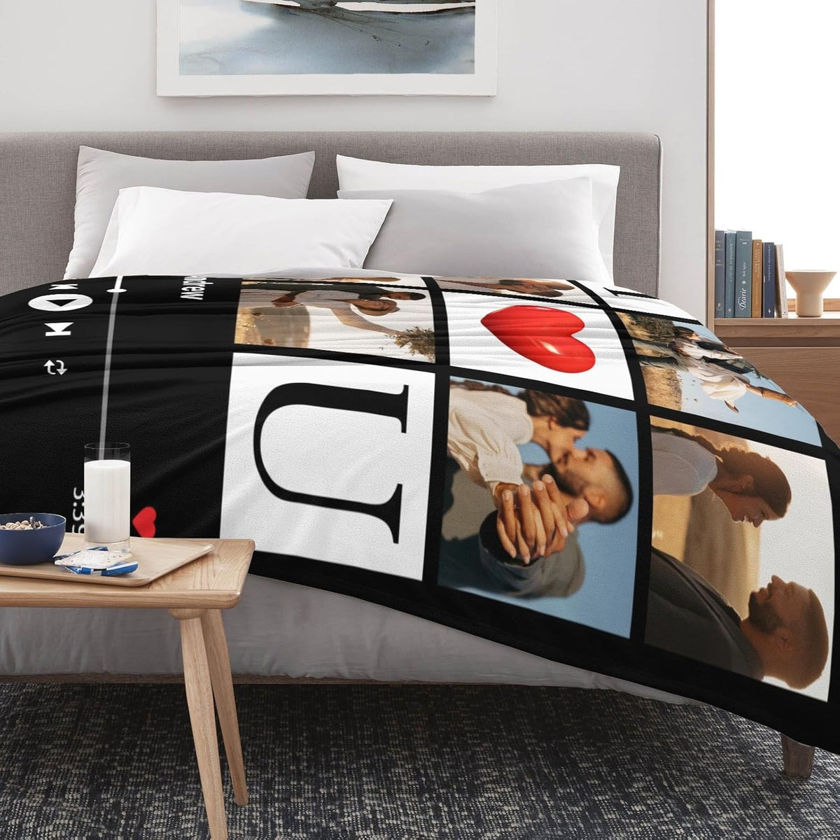 Personalized Spotify Code Music Blanket with Photo for Couples, Bridal Shower Gifts for Bride to Be, I Love You Wedding Gifts for Newlyweds Just Married Gifts Wedding Throw Blanket