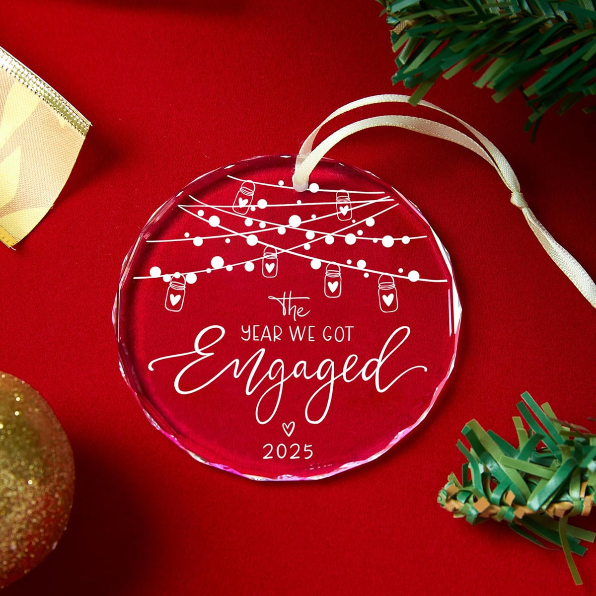 Engagement Gifts for Couples,- Engagement Gifts for Her,Women, Friends, Bride to Be Gifts, Glass Engagement Gift, First Christmas Engagement Ornaments 2025
