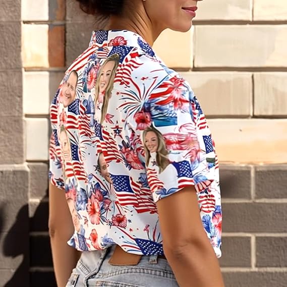 Custom Face Hawaiian Shirt for Men Women, Boy - 4th July Independence Day, US American Flag