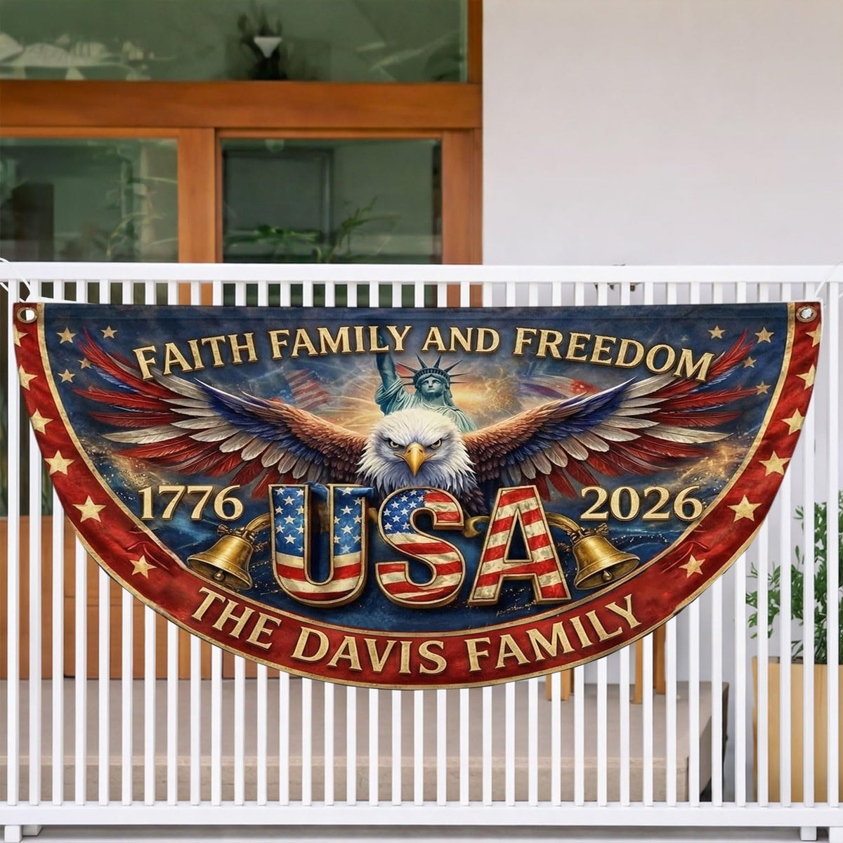 Personalized 250th Anniversary Flag Bunting, America's 250th Anniversary Double-Sided Outdoor Banner, Patriotic Yard & House Decoration for 4th of July, Independence Day
