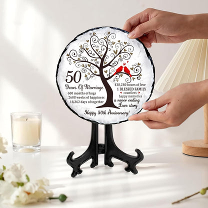 Golden Couple Slate Plate 50th Wedding Anniversary for Parents, Gifts for Husband and Wife Unique Decorative Keepsake Sign to Celebrate 50 Years of Love and Marriage