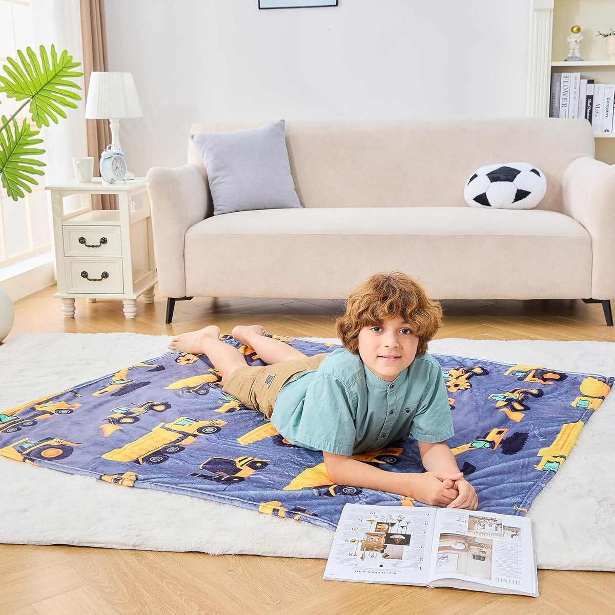 Kids Construction Truck Blanket for Boys Soft Fleece Kids Blanket for Couch Sofa Bedroom 3D Vehicles Excavator Cars Throw Blanket 50 x60 Multiple Sizes For Your Kids