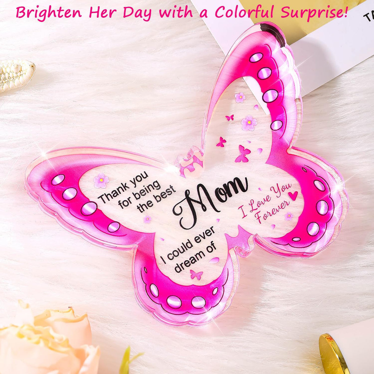 Mothers Day Gifts for Mom, Mom Birthday Gifts from Daughter Son- Acrylic Butterfly Plaque , Keepsake, Paperweight, Mother's Day Stuff Ideas, Christmas Best Mom Ever Gifts