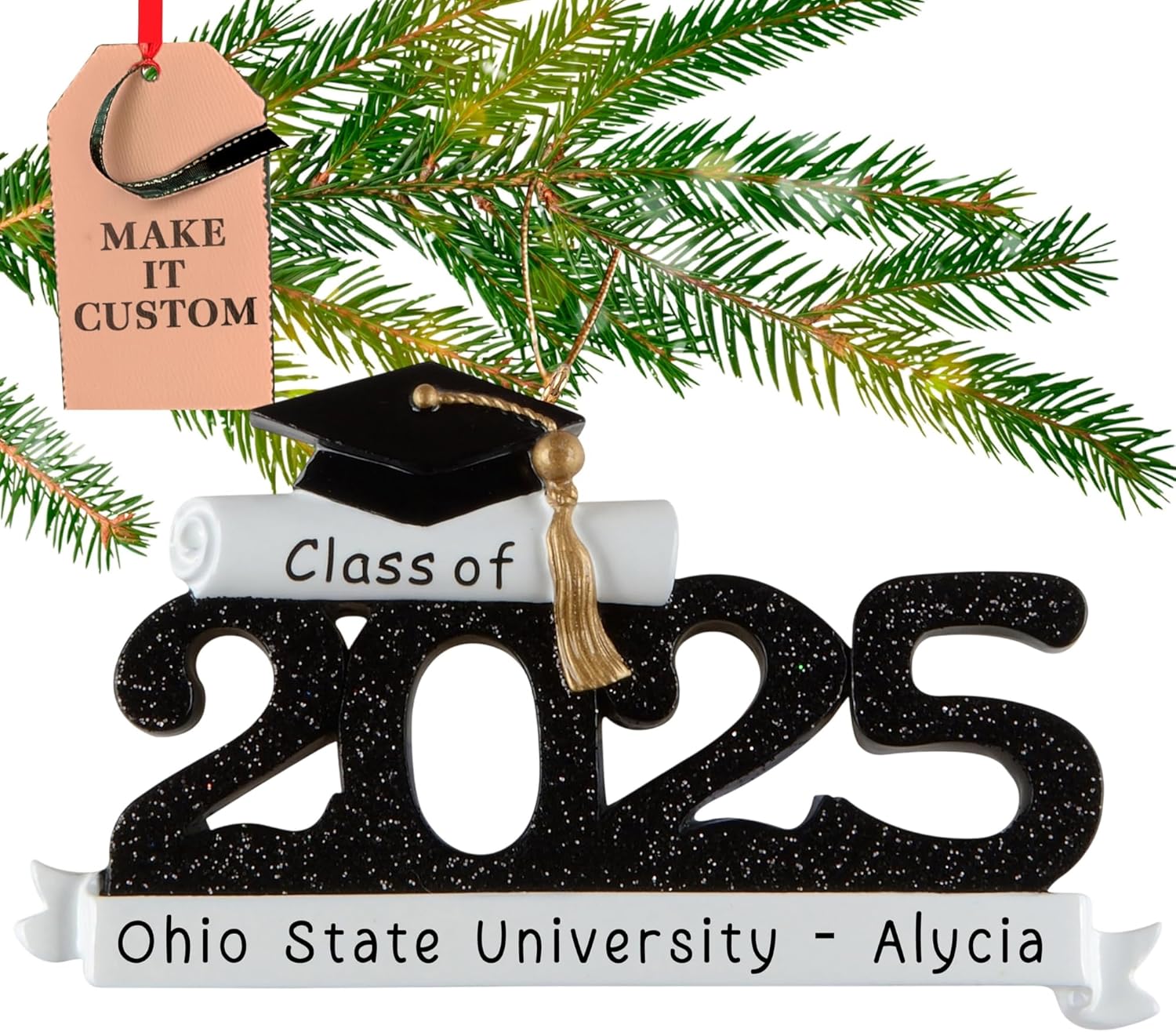 Personalized Graduation Ornament Class of 2025 Customization | High School Senior College Christmas Ornaments for Tree | Custom Gift Wrapped Grad Cap Keepsake