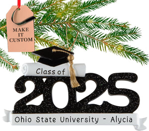 Personalized Graduation Ornament Class of 2025 Customization | High School Senior College Christmas Ornaments for Tree | Custom Gift Wrapped Grad Cap Keepsake