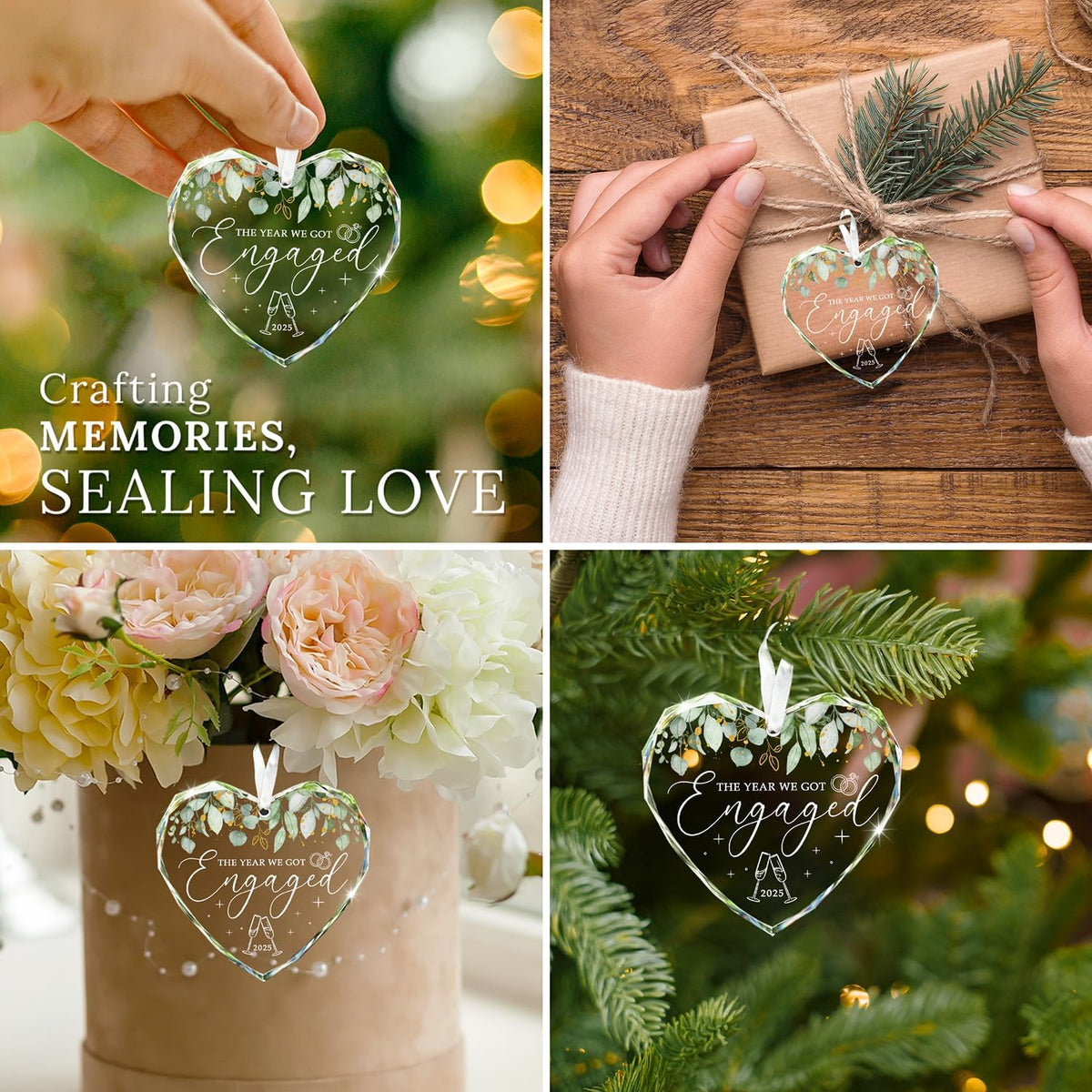 Engagement Gifts for Couples - Engagement Gifts for Newly Engaged Couples, Bride to Be, Women, Fiance, Her - Just Engaged Gift, First Christmas Heart Shaped Glass Ornament 2025 Party Decoration