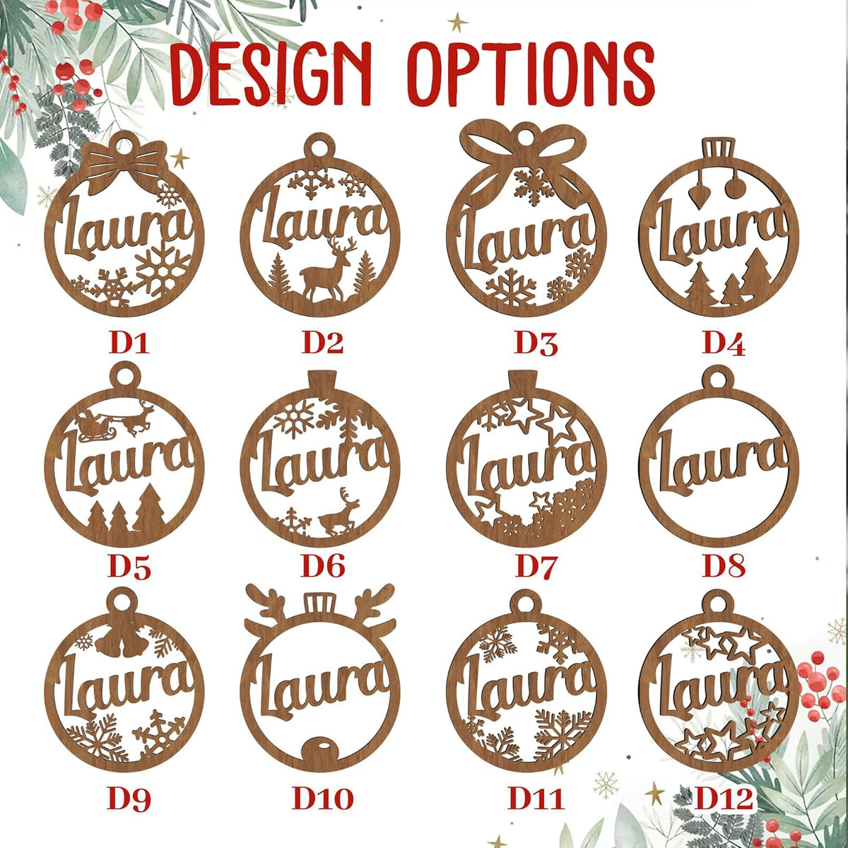 Personalized Christmas Ornaments with Names, Wooden Custom Christmas Ornament for Kids Adults Family, Custom Ornament for Christmas Tree, Personalized Ornaments with Name, Hanging Decoration Xmas Tree