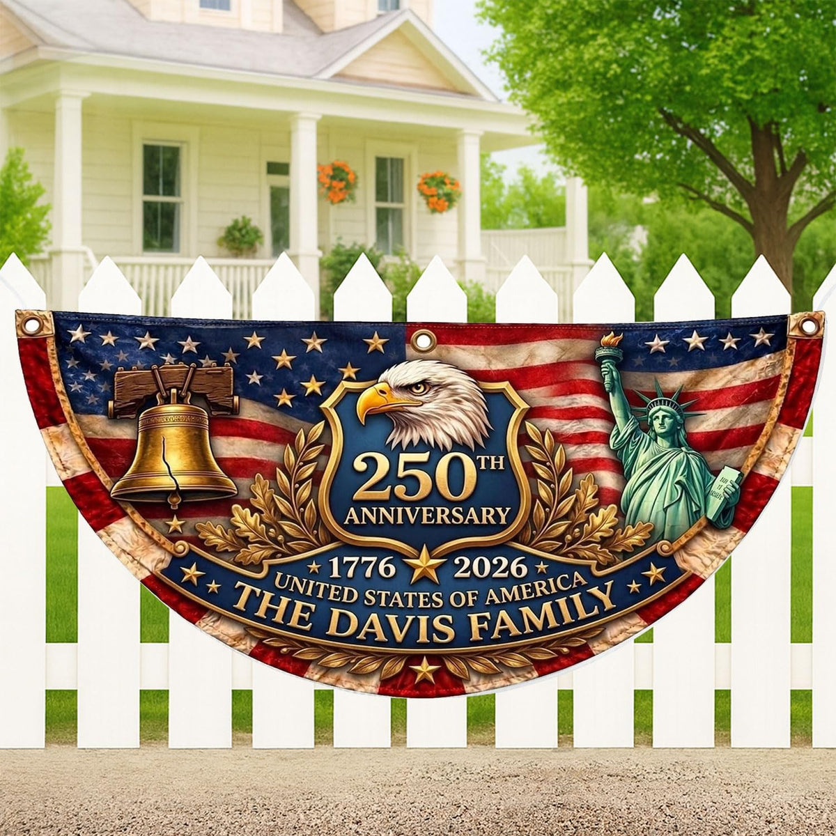 Personalized 250th Anniversary Flag Bunting, America's 250th Anniversary Double-Sided Outdoor Banner, Patriotic Yard & House Decoration for 4th of July, Independence Day