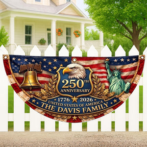 Personalized 250th Anniversary Flag Bunting, America's 250th Anniversary Double-Sided Outdoor Banner, Patriotic Yard & House Decoration for 4th of July, Independence Day