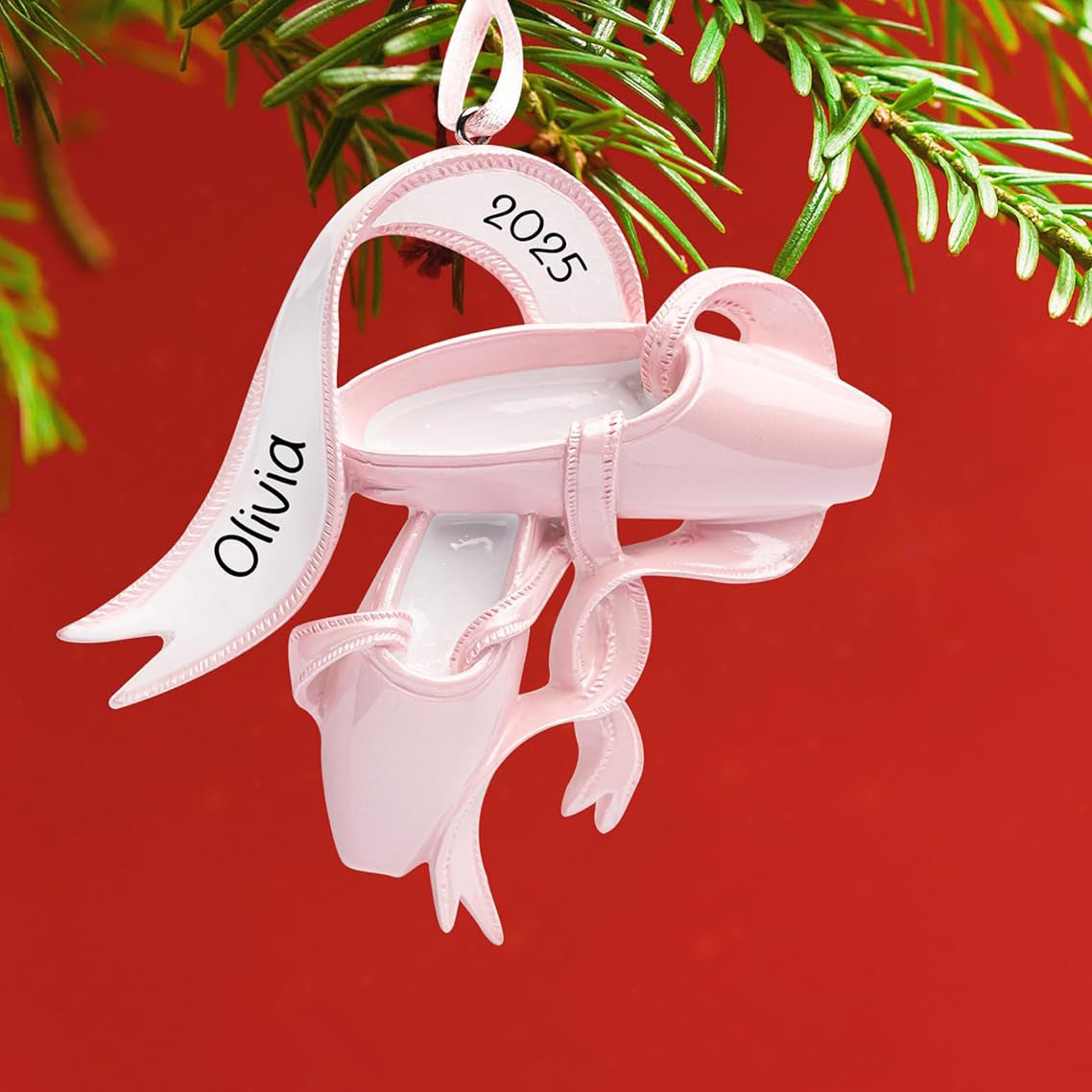 Personalized Ballet Christmas Ornament 2025 | Ballet Slippers, Ballerina Dancer Pink Pointe Shoes for Xmas Tree | Unique Gift for Ballet Dance Lovers - Custom Name & Year