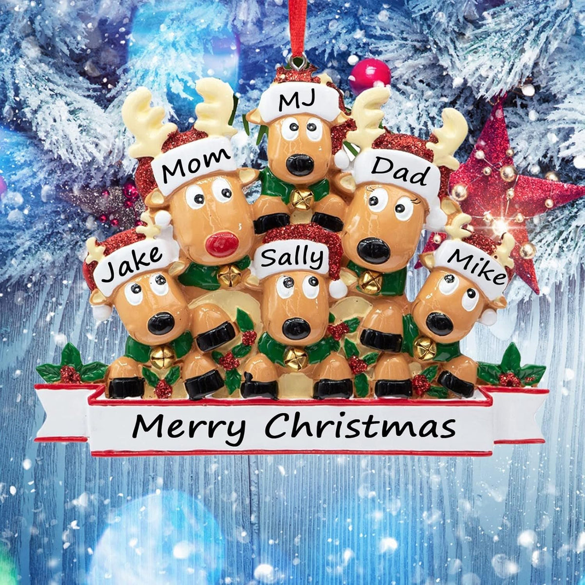 Personalized Deer Christmas Ornaments 2025 Family of 2,3,4,5,6 Custom Name Reindeer Xmas Ornament with Text,Customized Christmas Decoration Gifts