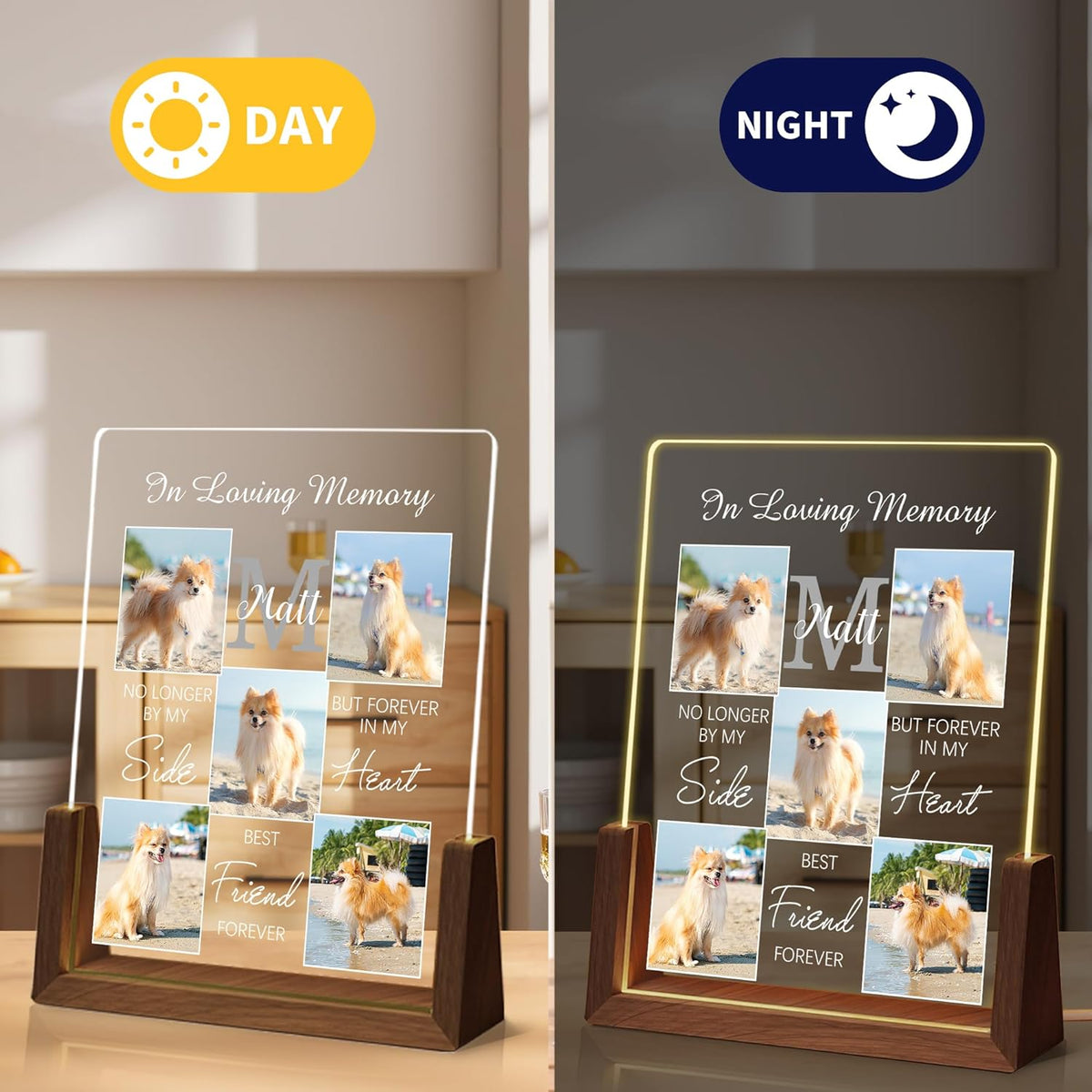 Personalized Dog Memorial Gifts, Custom Acrylic LED Night Light Pet Loss Gifts Cat Pet Memorial Gifts with Pictures, Loss of Dog Sympathy Gifts, Memorial Plaques for Dogs, Memorial Gifts for Pet Lover