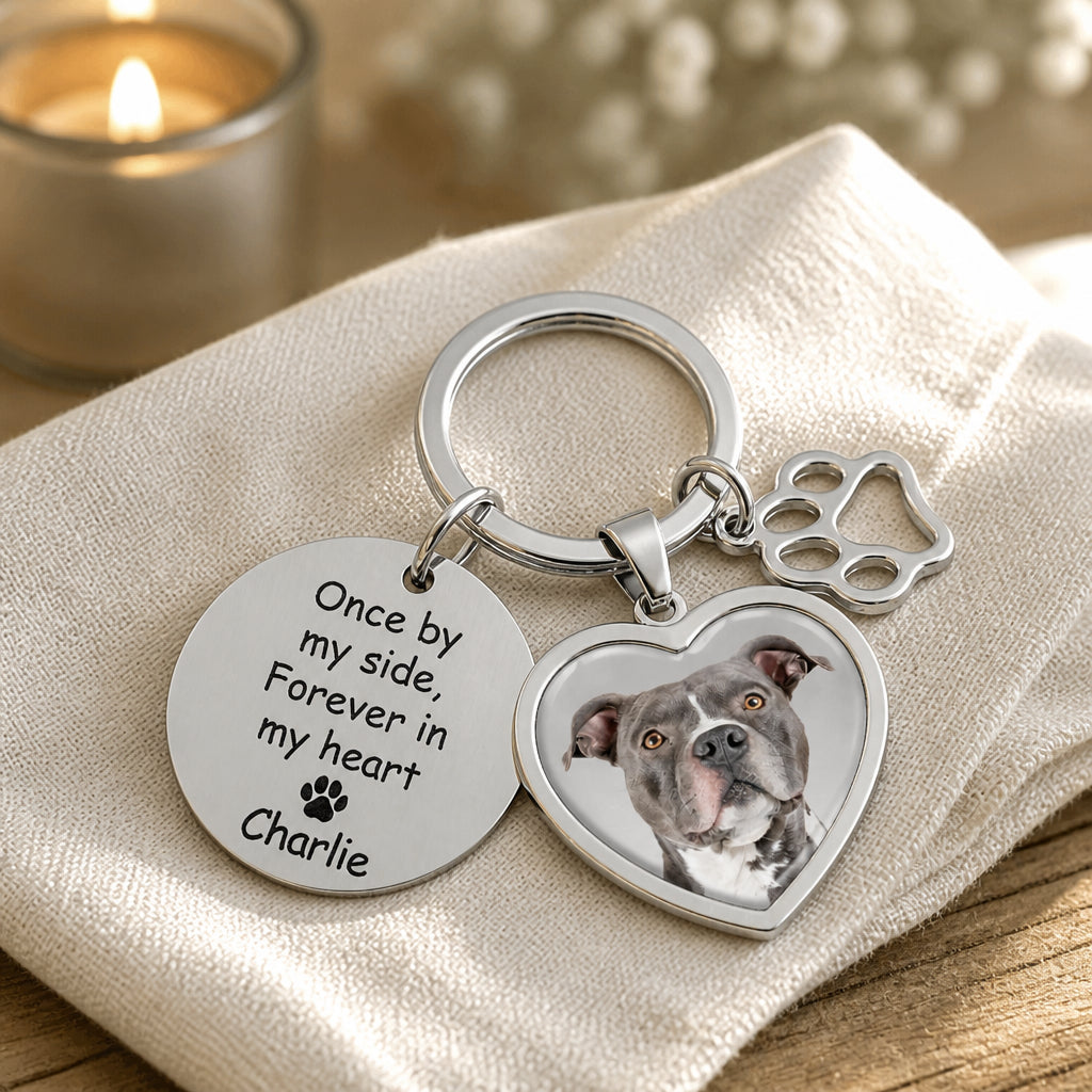 Pet Memorial Photo Keychain – Once by My Side, Forever in My Heart - Personalized Photo Charm Keychain 81a57696-f6f0-4f73-bd7c-d7d8dae819d1.jpg