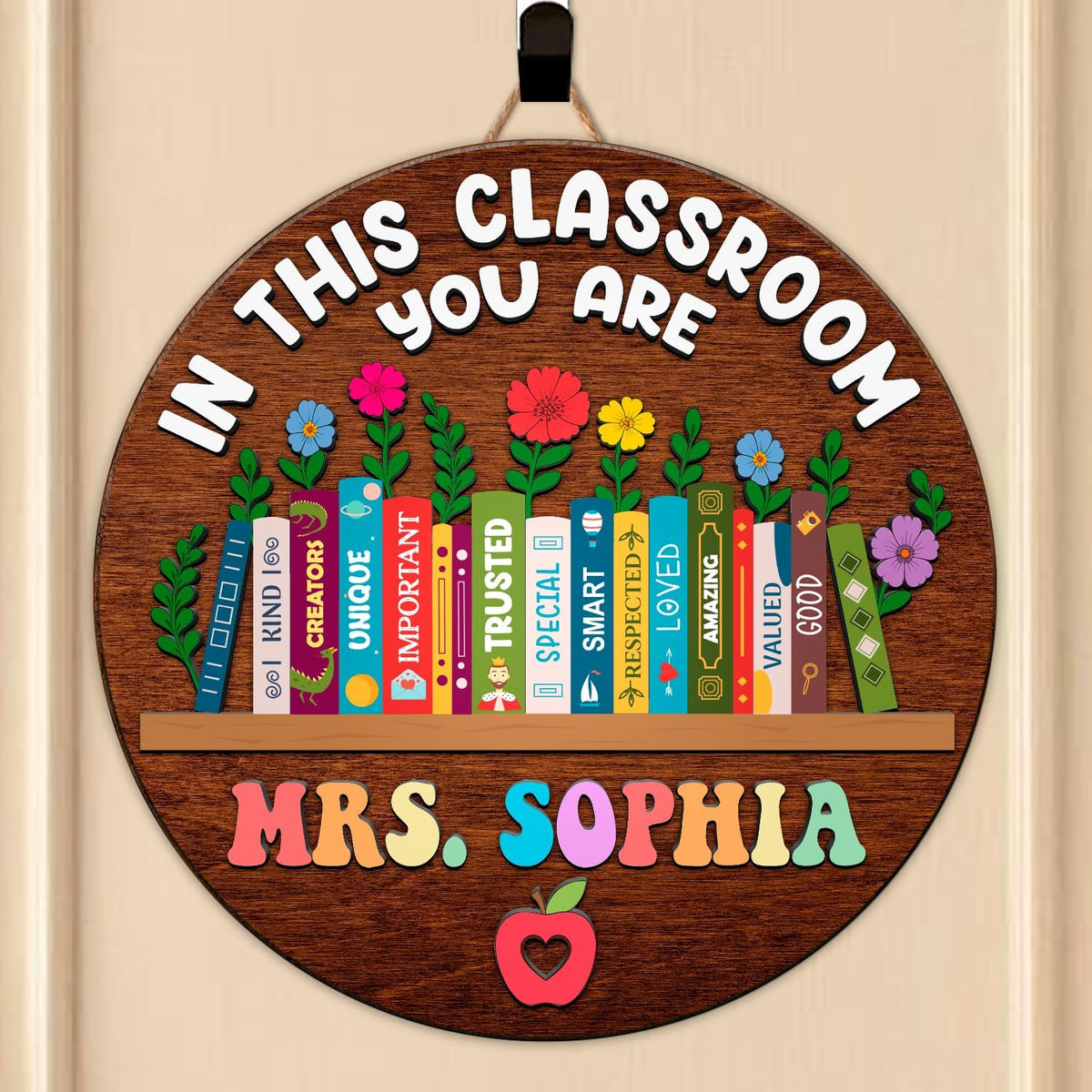 Personalized Teacher Appreciation Gifts, Teacher Door Signs, Welcome Sign for Classroom Door, Floral Teacher Name Sign, Back to School Door Hanger Teacher Gifts from Students Wooden Plaque