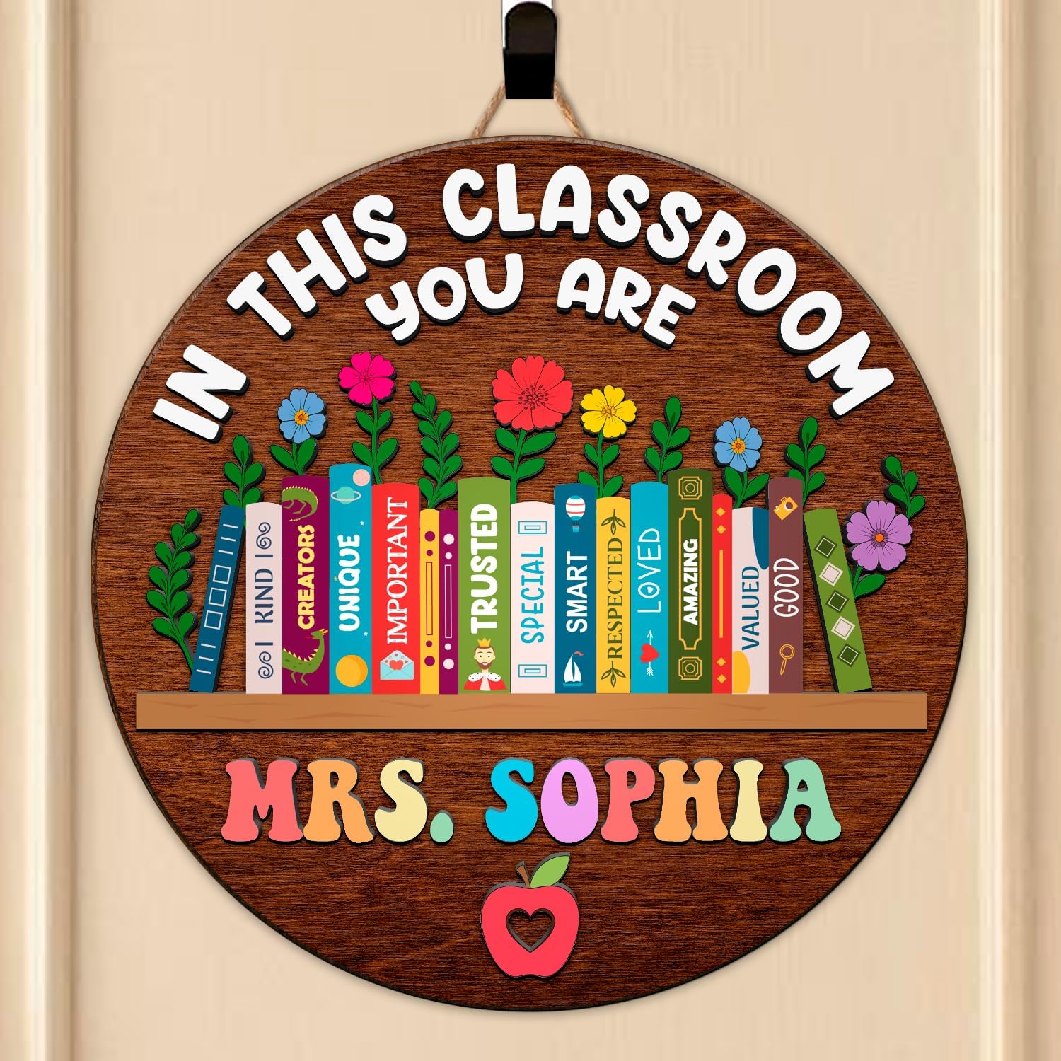 Personalized Teacher Appreciation Gifts, Teacher Door Signs, Welcome Sign for Classroom Door, Floral Teacher Name Sign, Back to School Door Hanger Teacher Gifts from Students Wooden Plaque