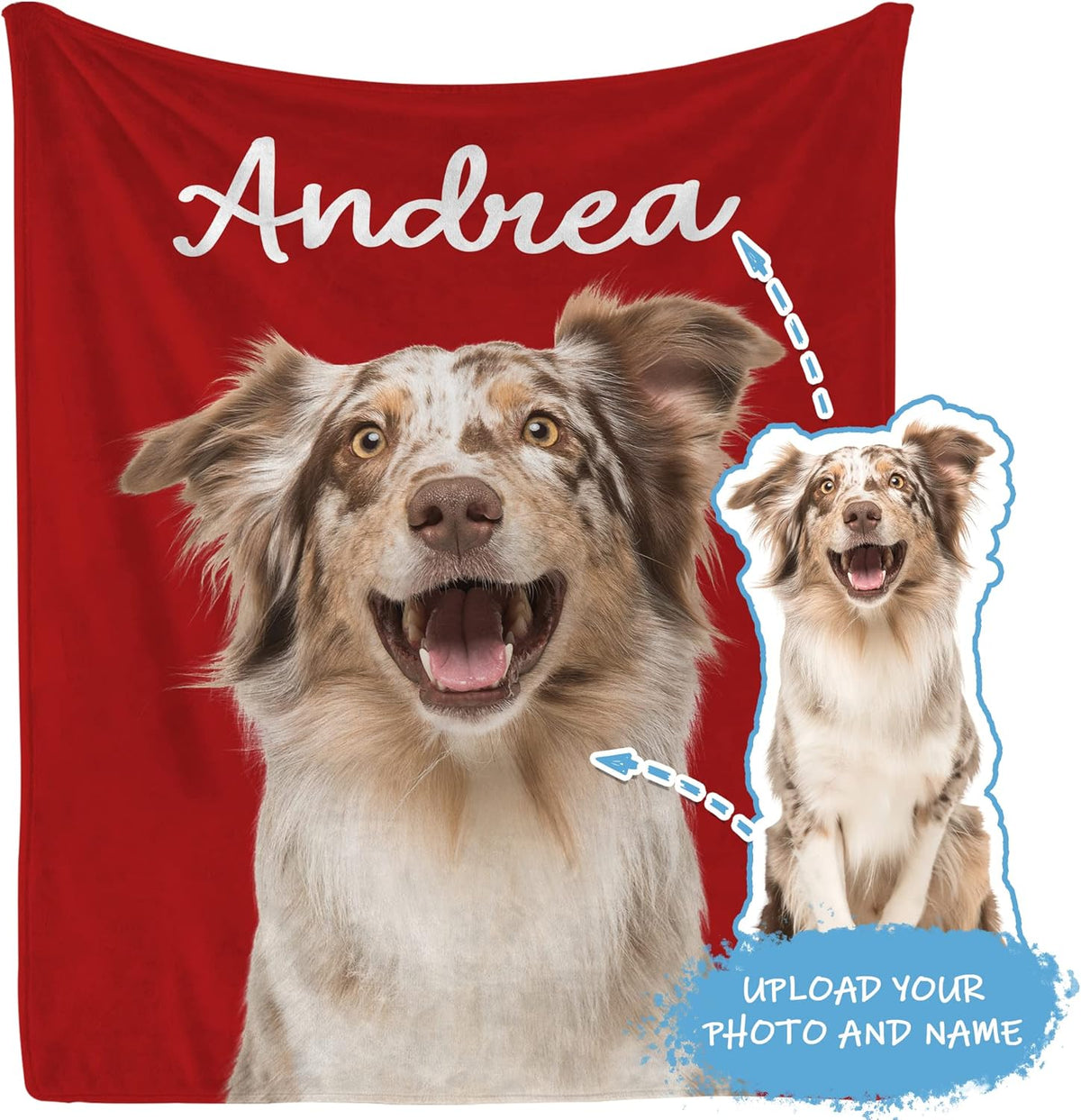 Personalized Dog Portrait Blanket - Custom Blankets Gifts from Pet with Photos & Name Customized Picture Flannel Fleece for Animal Women Men Lovers Memorial Gift