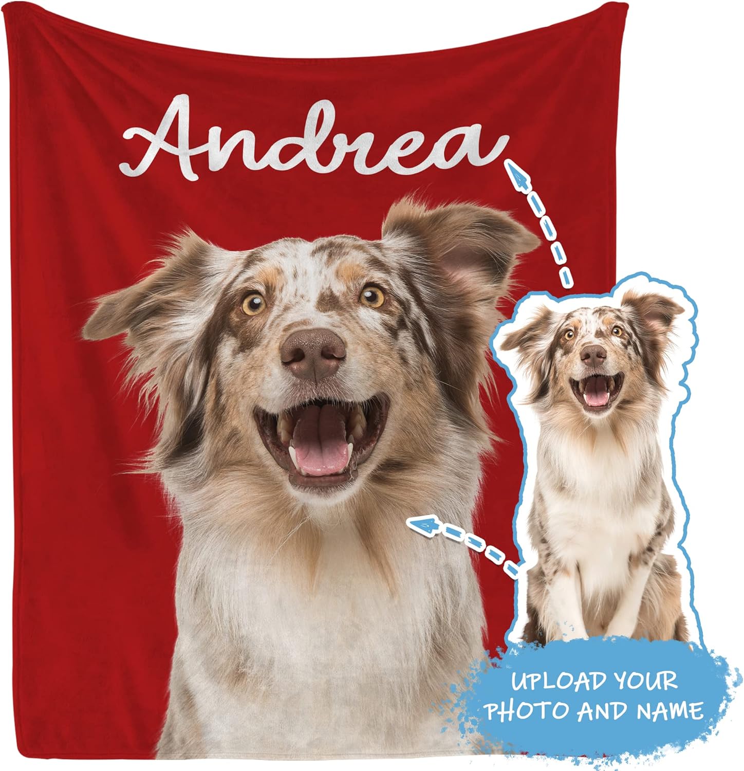 Personalized Dog Portrait Blanket - Custom Blankets Gifts from Pet with Photos & Name Customized Picture Flannel Fleece for Animal Women Men Lovers Memorial Gift