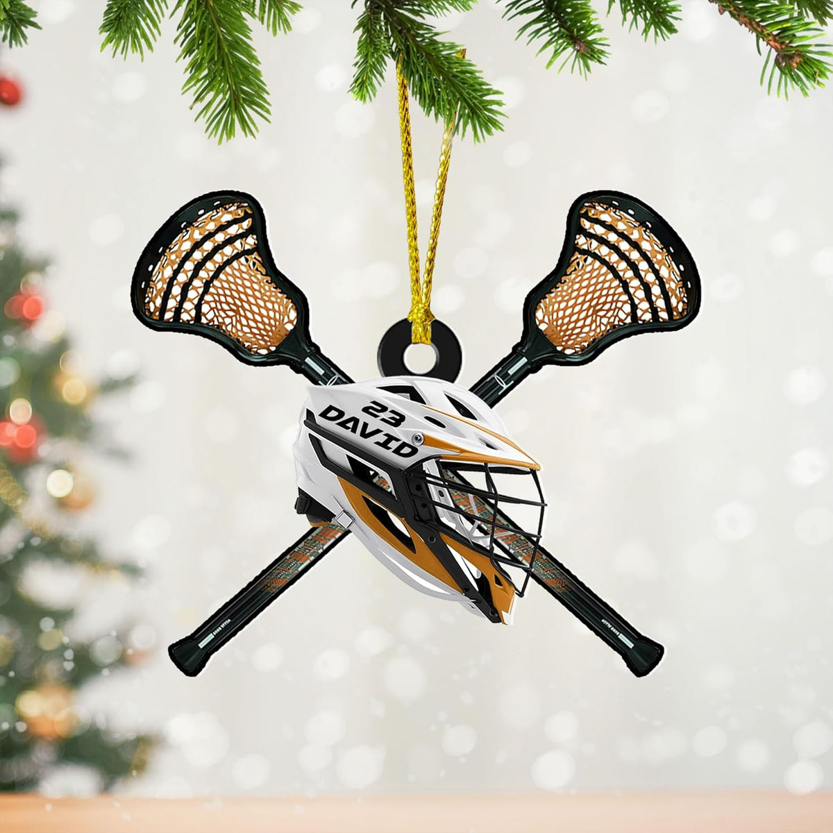 Personalized Name Number Lacrosse Christmas Ornament, Lacrosse Ornament for Lacrosse Team Member, Lacrosse Christmas Pine Hanging Decoration for Xmas